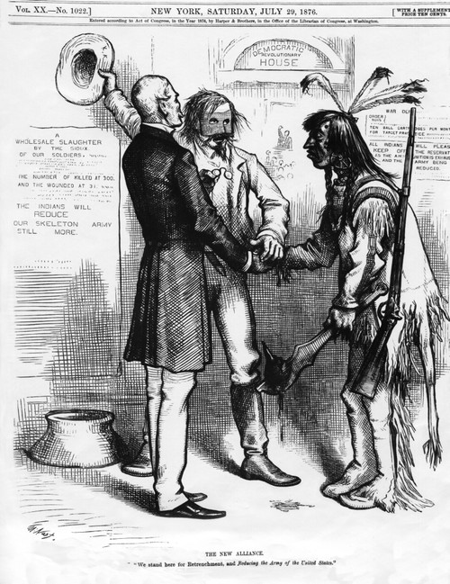 Cartoon By Thomas Nast After Battle Of Little Bighorn And Destruction Of Custer'S 7Th Cavalry. It Appeared In Harper'S Weekly History - Item # VAREVCHISL042EC893
