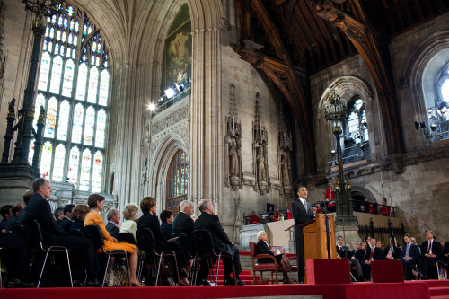President Barack Obama Speaks To Members Of Both Houses Of Parliament At Westminster Hall. London History - Item # VAREVCHISL039EC752