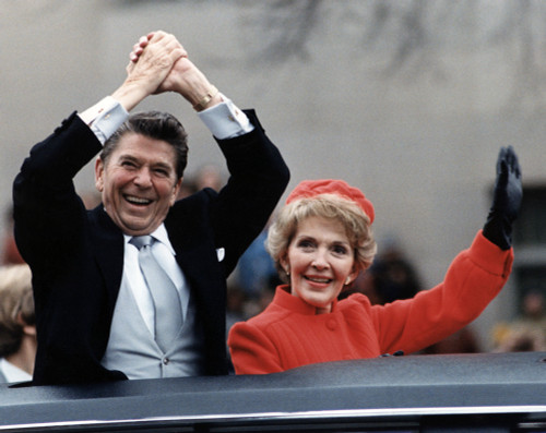 President Ronald Reagan And First Lady Nancy Reagan Waving From The Limousine During The Inaugural Parade In Washington History - Item # VAREVCHCDARNAEC092 President Ronald Reagan And First Lady Nancy Reagan Waving From The Limousine During The Inaugural Parade In Washington History - Item # VAREVCHCDARNAEC092