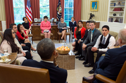 Dreamers Recipients Of Deferred Action For Childhood Arrivals Initiative In The Oval Office. The Children Of Undocumented Immigrants Meet With President Barack Obama And Vice President Joe Biden History - Item # VAREVCHISL040EC171