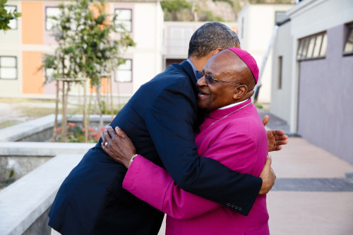 President Barack Obama Greets Archbishop Desmond Tutu. At The Desmond Tutu Hiv Foundation Youth Centre In Cape Town History - Item # VAREVCHISL039EC733