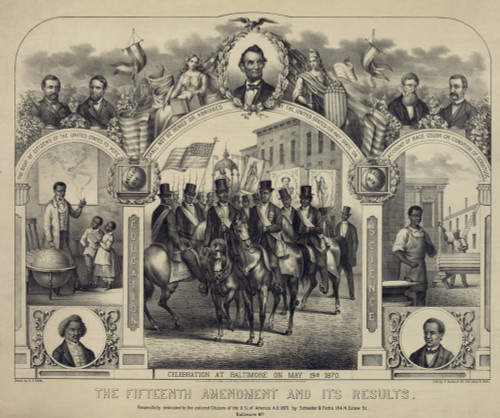 The Fifteenth Amendment Banning Voting Discrimination Was Celebrated In This 1870 Print. Central Panel Shows African American Men History - Item # VAREVCHISL009EC196