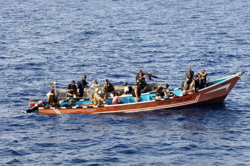 U.S. Coast Guardsmen Board And Search A Skiff In Gulf Of Aden Suspected Of Participating In Recent Pirate Activity May 31 2010 History - Item # VAREVCHISL024EC254