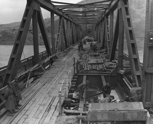 U.S. First Army At Remagen Bridge Before Four Hours Before It Collapsed Into The Rhine River. The Sudden Collapse Killed Eighteen U.S. Army Engineers Working To Strengthen The Bridge. March 17 History - Item # VAREVCHISL037EC675