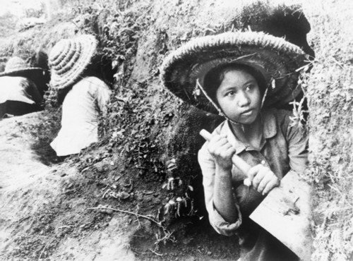 High School Girls Digging Air Raid Shelters In A Hillside In Hanoi History - Item # VAREVCHISL014EC153 High School Girls Digging Air Raid Shelters In A Hillside In Hanoi History - Item # VAREVCHISL014EC153