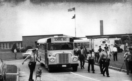 Us Civil Rights. School Bus Leaving Brainerd High School After Violence Between Black And White Students History - Item # VAREVCHBDCIRIEC003