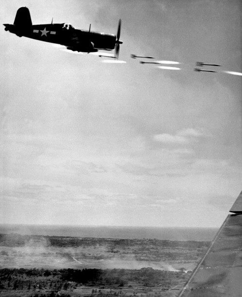 Marine Corsair Fighter Fires Rockets Against A Japanese Stronghold On Okinawa History - Item # VAREVCHISL036EC677