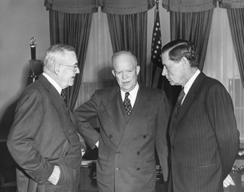 President Eisenhower In Conversation With Sec. Of State John Foster Dulles And Charles Bohlen. Bolan Was Ambassador-Designate To Ussr. April 2 History - Item # VAREVCHISL038EC940
