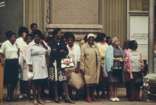 African Americans Mostly Women Waiting For The City Bus In Atlanta Georgia. Ca. 1975. History - Item # VAREVCHISL031EC267