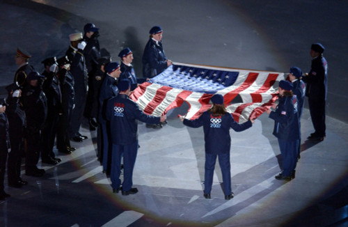 The Us Olympic Team Holds The American Flag That Flew Over The Ground Zero On Sept. 11 History - Item # VAREVCHISL039EC867