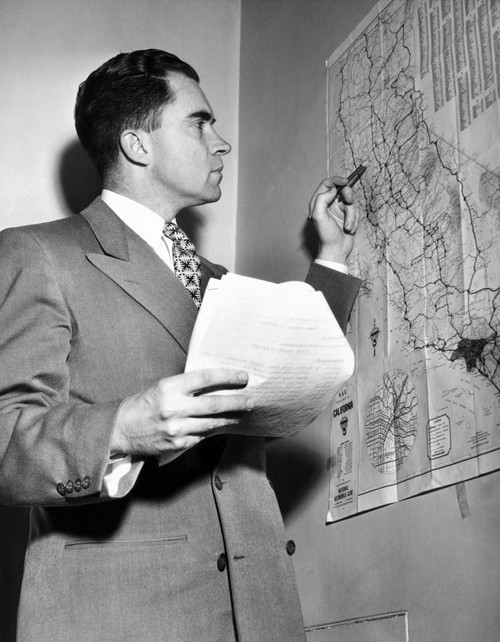 Representative Richard Nixon Studies His Campaign Map During His Campaign For Senator. Nov. 6 History - Item # VAREVCCSUA000CS479