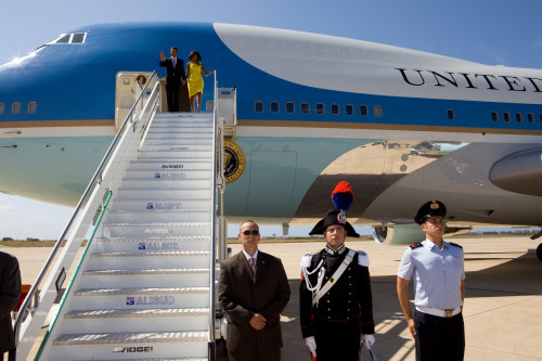 President And Michelle Obama Arrive In Rome To Attend The G-8 Summit In L'Aquila. July 8 2009. History - Item # VAREVCHISL026EC111 President And Michelle Obama Arrive In Rome To Attend The G-8 Summit In L'Aquila. July 8 2009. History - Item # VAREVCHISL026EC111