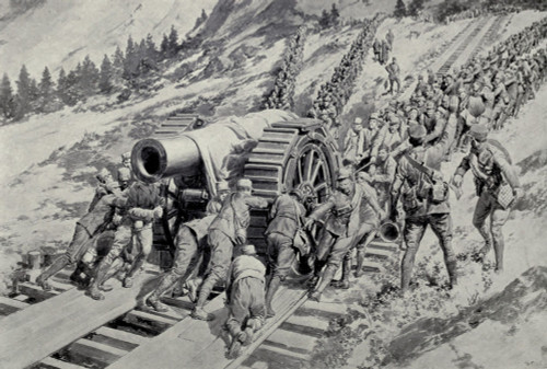 World War 1 In The Italian And Austria Alps. Italian Soldiers Hauling A Monster Gun Up The Alpine Slope In The Winter Campaign 1915-16. History - Item # VAREVCHISL044EC034