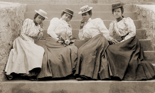 Four African American Women Students Seated On Steps Of Building At Atlanta University History - Item # VAREVCHISL008EC273
