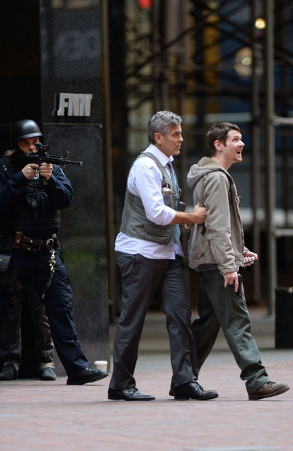 George Clooney, Jack O' Connell On Location For Money Monster Movie Shoot, , New York, Ny April 18, 2015. Photo By Kristin CallahanEverett Collection Celebrity - Item # VAREVC1518A10KH033