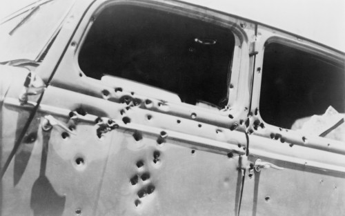 The Bullet Riddled Car In Which Bank Robbers Bonnie And Clyde Died At The Hands Of Texas Rangers And Louisana Police At Gibsland History - Item # VAREVCHISL006EC048