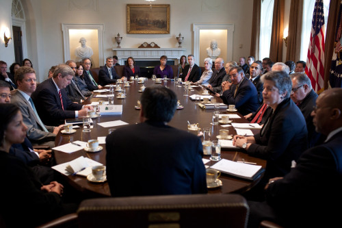 President Barack Obama And Cabinet Listen As Chief Of Staff Jack Lew History - Item # VAREVCHISL040EC265