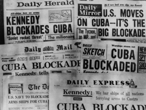 Headline Of Britain'S Daily Newspapers Announcing President Kennedy'S Blockade Of Cuba. Oct. 23 History - Item # VAREVCHISL039EC989 Headline Of Britain'S Daily Newspapers Announcing President Kennedy'S Blockade Of Cuba. Oct. 23 History - Item # VAREVCHISL039EC989
