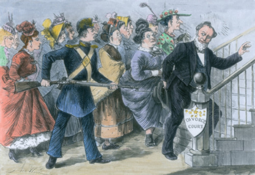 What It Is Bound To Come To.' 1873 Anti-Mormon Political Cartoon Of A Us Soldier Forcing Brigham Young Into Divorce Court. Morrill Anti-Bigamy Act Of 1862 History - Item # VAREVCCLRA001BZ302