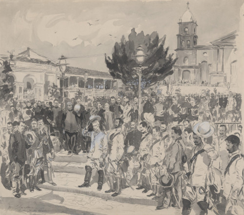 Spanish And American Military Officers In A Plaza In Santiago De Cuba During Surrender Ceremony History - Item # VAREVCHISL045EC474