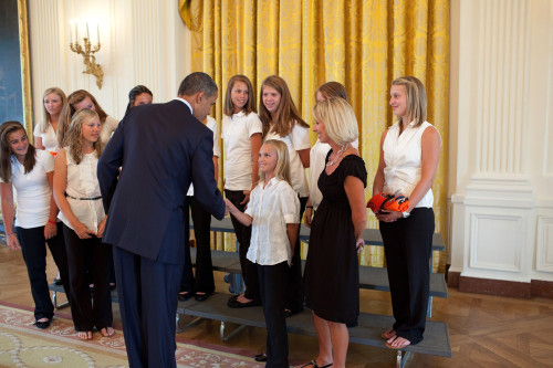 President Barack Obama Greets The 2009 Little League Softball World Series Champions From Warner Robins Georgia In The White House July 27 2010. History - Item # VAREVCHISL025EC233