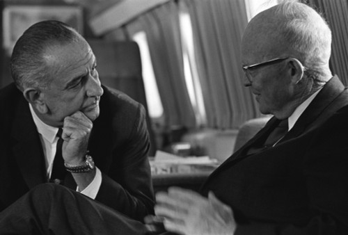 President Johnson Met With Former President Dwight Eisenhower Aboard A Parked Air Force One History - Item # VAREVCHISL033EC124 President Johnson Met With Former President Dwight Eisenhower Aboard A Parked Air Force One History - Item # VAREVCHISL033EC124