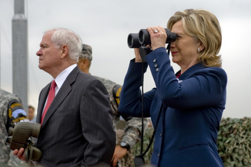 Hillary Clinton And Robert M. Gates Look Out Over North Korea From Observation Point Ouellette During A Tour Of The Demilitarized Zone In South Korea. July 21 2010. History - Item # VAREVCHISL028EC047