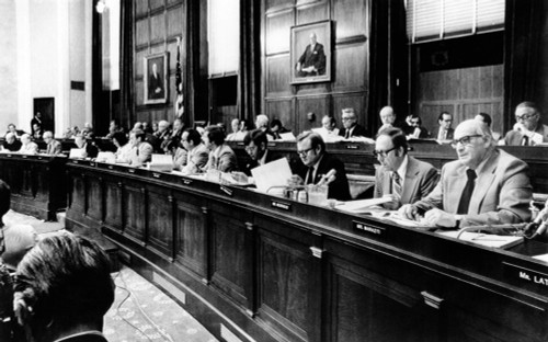 The House Judiciary Committee In Deliberations Leading To The Vote For Impeachment Of President Richard Nixon For Obstruction Of Justice In The Watergate Cover-Up. July 14 History - Item # VAREVCCSUA000CS671
