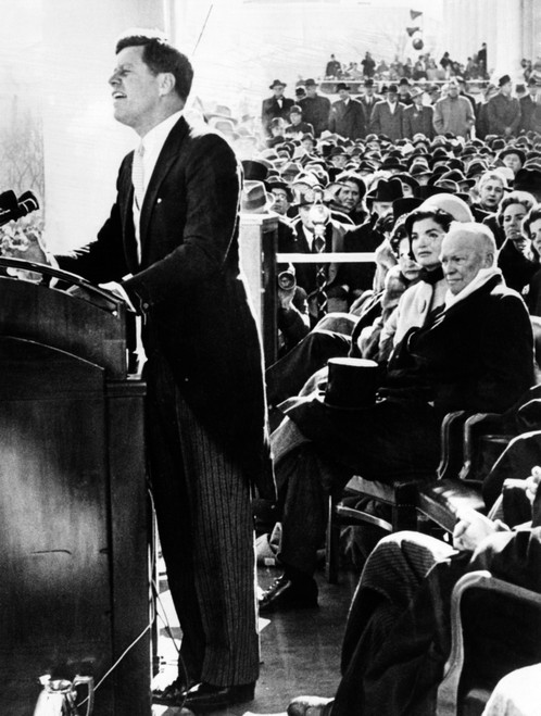 President John Kennedy Delivering His Inaugural Address. Outgoing President Dwight Eisenhower History - Item # VAREVCCSUA001CS226
