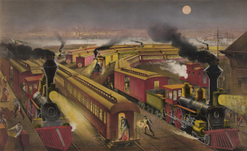 Night Scene At An American Railway Junction In 1876. Three Trains The Lightning Express Flying Mail And Owl Trains Are In The Multi-Track Station. Lc-Dig-Pga-00843 History - Item # VAREVCHISL023EC042