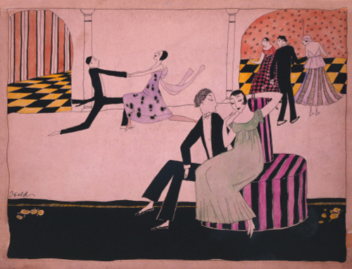 1915 John Held Cartoon Of Dancers In Evening Attire. The Couple On A Circular Bench Is In Conversation. Julian Asks History - Item # VAREVCHISL014EC133