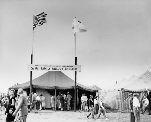 Fallout Shelters Promoted At A County Fair. The Us Government Office Of Civil And Defense Mobilization Displayed A Model Concrete Block Shelter For Home Basements. Early 1960S. History - Item # VAREVCHISL034EC203