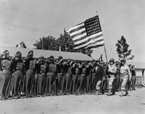 Japanese-American Soldiers Salute Their Country'S Flag On Their Arrival At Camp Shelby. They Are In The 442Nd Combat Team History - Item # VAREVCHISL036EC326