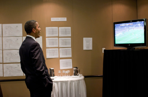 President Barack Obama Watches The U.S. Vs. Ghana World Cup Soccer Game Before A Meeting At The G20 Summit In Toronto Canada Saturday June 26 2010. History - Item # VAREVCHISL025EC300
