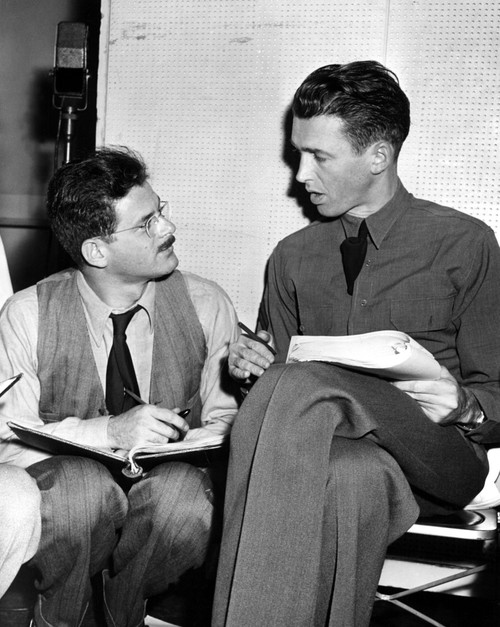 Director Norman Corwin Discusses Script With Lieutenant James Stewart For A This Is War Radio Broadcast History - Item # VAREVCPBDJASTEC038