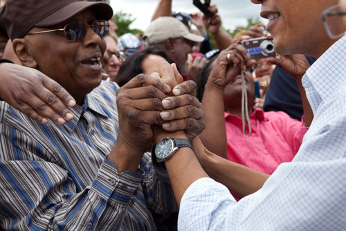 President Barack Obama With Greets A Man In Detroit During A Labor Day Celebration. Sept. 5 History - Item # VAREVCHISL039EC827