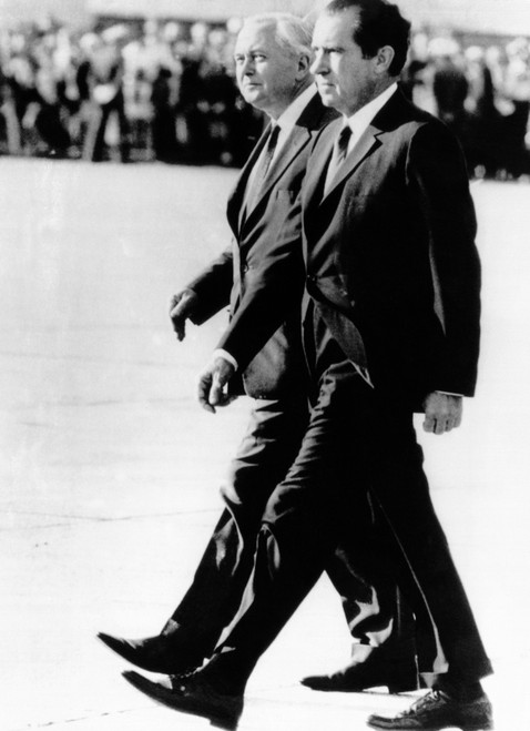 President Richard Nixon And British Prime Minister Harold Wilson Walk In Step. They Were Reviewing An Honor Guard Upon Nixon'S Arrival At Mindenhall Air Force Base History - Item # VAREVCCSUA000CS599