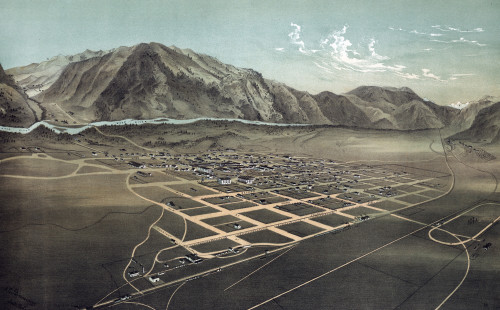 Aerial View Of Wood River Valley With Hailey In The Foreground. Color Lithograph History - Item # VAREVCHCDLCGCEC253