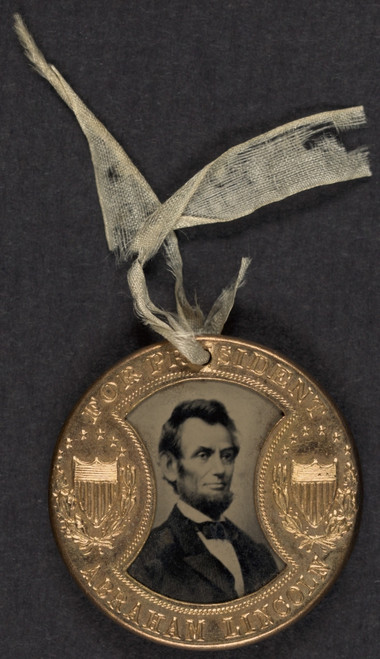 Campaign Button For 1864 Presidential Election Showing Bust Tintype Portrait Of Abraham Lincoln In A Metal Casing. Vice Presidential Candidate History - Item # VAREVCHISL009EC193