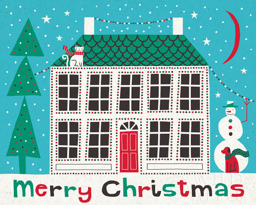 Jolly Holiday Home on Blue Merry Christmas Poster Print by Michael Mullan - Item # VARPDX37371