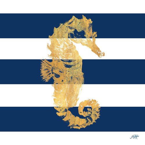 Gold Seahorse on Stripes I Poster Print by Julie DeRice - Item # VARPDX10199W