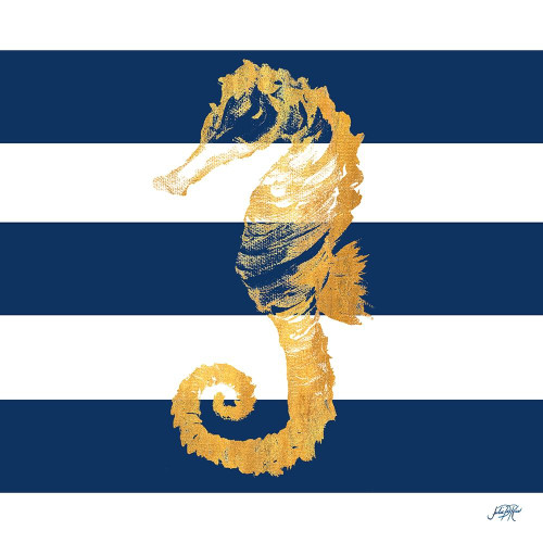 Gold Seahorse on Stripes II Poster Print by Julie DeRice - Item # VARPDX10200W