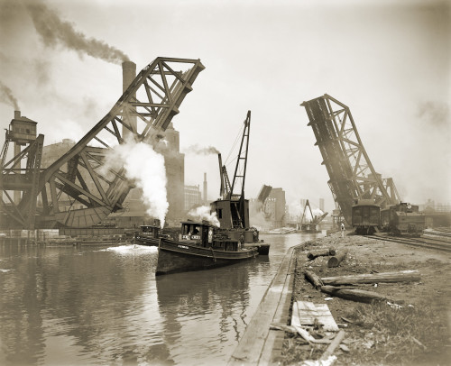 Chicago: Bridge, C1902. /Nthe Steamboat 'A.B. Ward' Passing Under The Drawbridge At Cortland And 12Th Streets On The Chicago River In Chicago, Illinois. Photographed Shortly After The Bridge Was Opened In 1902. Poster Print by Granger Collection - It