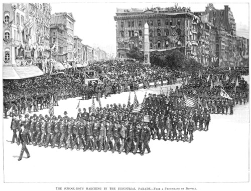 Industrial Parade, 1889. /Nschool Boys Marching In The Industrial Parade In New York City Held On 1 May 1889, As Part Of The Centennial Celebration Of George Washington'S First Inauguration. Line Engraving From A Contemporary American Newspaper. Post