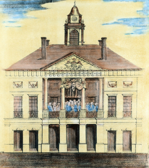 Washington: Inauguration, 1789. The Inauguration Of George Washington As The First President Of The United States At Federal Hall, New York City, 30 April 1789. Engraving By Amos Doolittle, 1790. Poster Print by Granger Collection - Item # VARGRC0009