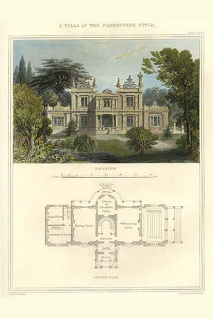 Villa in the Florentine Style.  High quality vintage art reproduction by Buyenlarge.  One of many rare and wonderful images brought forward in time.  I hope they bring you pleasure each and every time you look at them. Poster Print by Richard  Brown