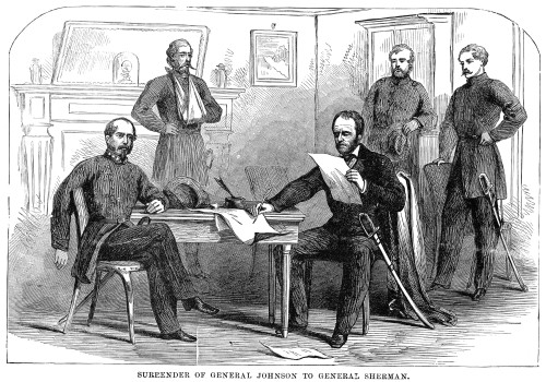 William Tecumseh Sherman /N(1820-1891). American Army Commander. The Surrender Of General Joseph Eggleston Johnston To General Sherman Near Raleigh, North Carolina, 26 April 1865. Wood Engraving, 19Th Century. Poster Print by Granger Collection - Ite