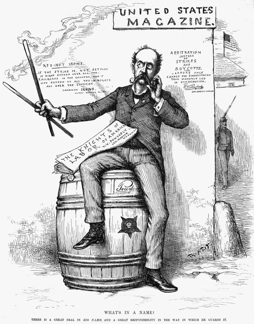 Terence Vincent Powderly /N(1849-1924). American Labor Leader. 'What'S In A Name?' Cartoon, 1886, By Thomas Nast, Portraying Terence Powderly Of The Knights Of Labor As Sitting Atop A Cask Of Gunpowder. Poster Print by Granger Collection - Item # VAR