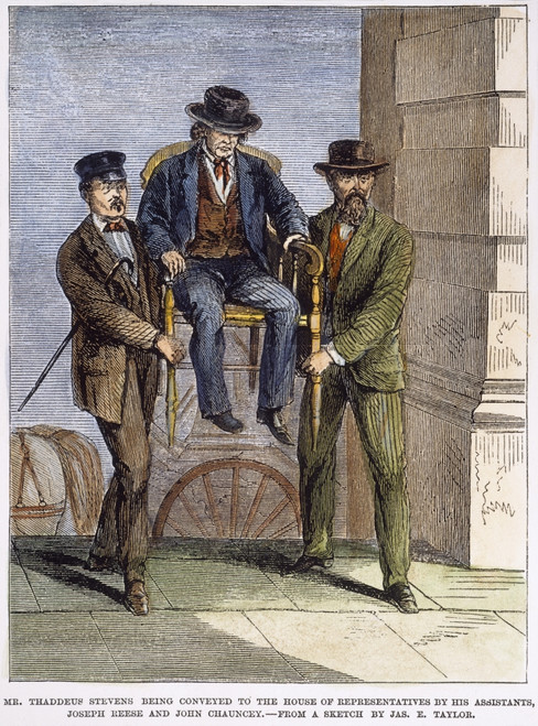 Thaddeus Stevens, 1868. /Nrepublican Congressman Thaddeus Stevens (1792-1868) Is Carried To An Andrew Jackson Impeachment Committee Meeting In 1868: Wood Engraving From A Contemporary American Newspaper. Poster Print by Granger Collection - Item # VA