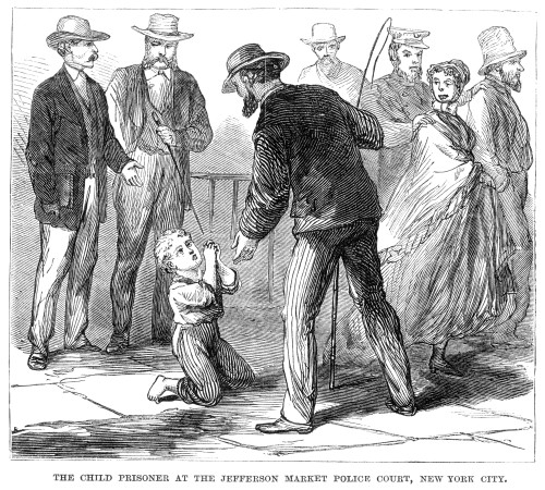 Juvenile Crime, 1868. /Na Six Year Old, Sentenced To The House Of Refuge On Blackwell'S Island, New York City, For Vagrancy, Pleads Unavailingly For Mercy For His First Offense. Wood Engraving From An American Newspaper Of 1868. Poster Print by Grang